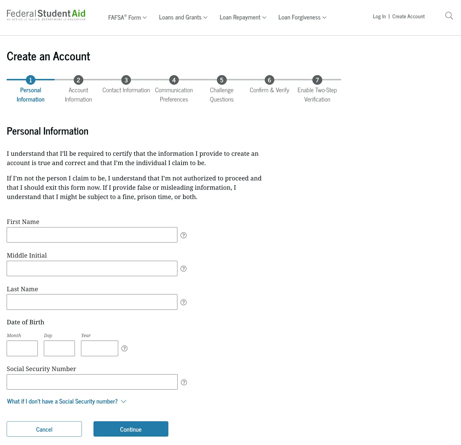 MyFedLoan Servicing Account Registration