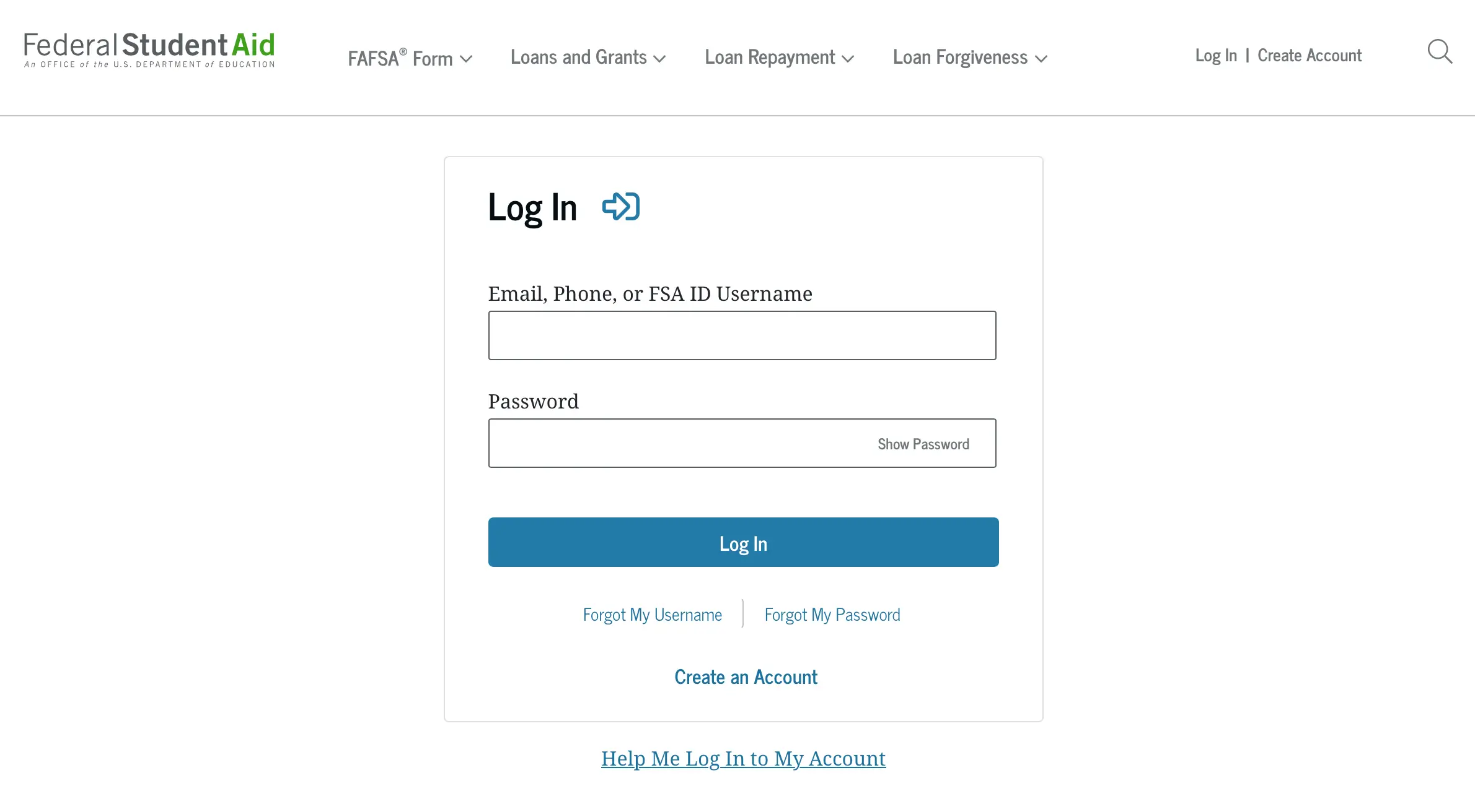 MyFedLoan Login Form